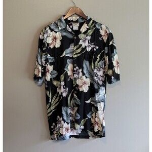 Aloha Hut Size Small Hawaiian Shirt Floral Black Flowers Mens S Short Sleeve Top